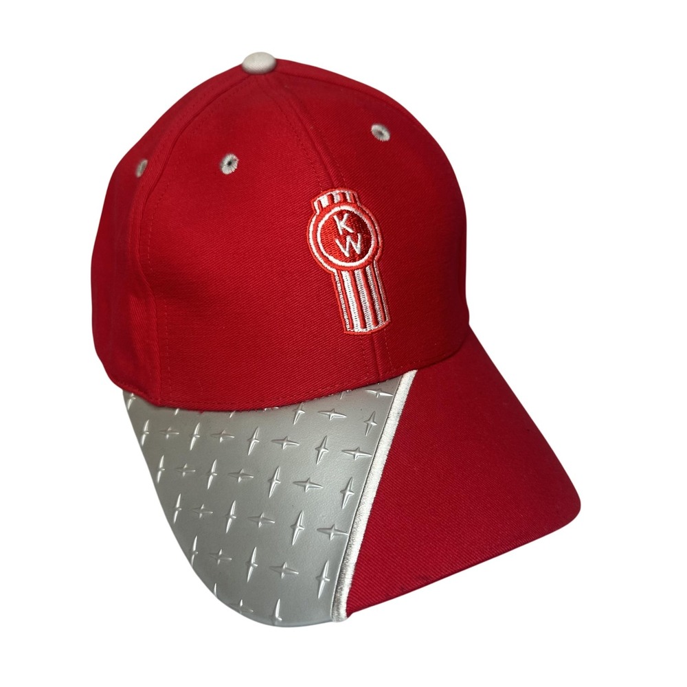 Kenworth Hat Cap Strap Back One Size Red Gray Diamond Plate Mens Truck Cyrk‎